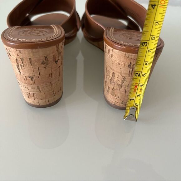 Tory Burch Crossover Sandal Wedge Slide Tan Leather Cork Heel Comfy Size 7 - Picture 6 of 6